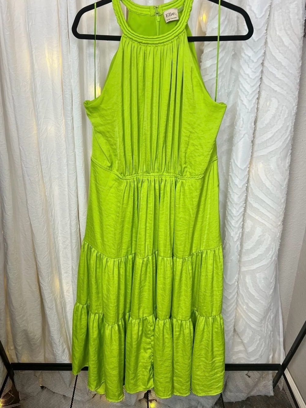 Elie Elie Tahari Neon Lime Halter Maxi Dress